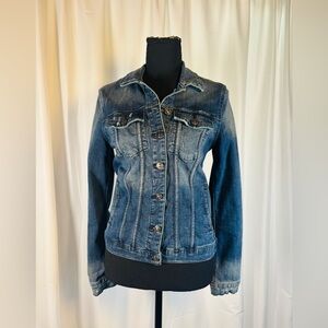 JUST USA Classic Blue Distressed Denim Jean Jacket - Size S